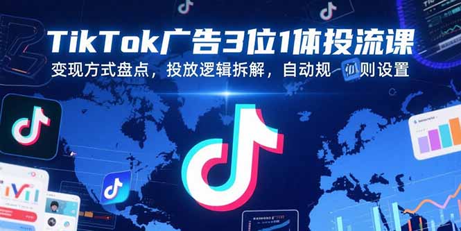 TikTok广告3位1体投流课，变现方式盘点，投放逻辑拆解，自动规则设置-校睿铺