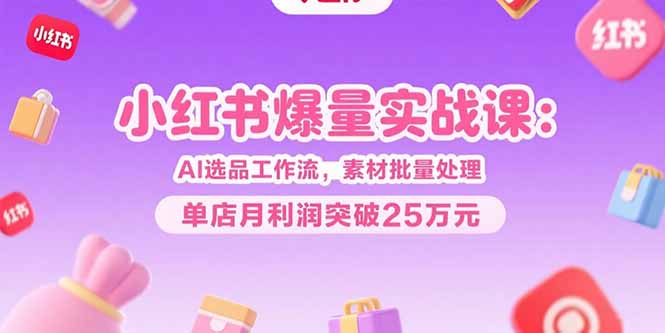 小红书爆量实战课：AI选品工作流，素材批量处理，单店月利润突破25万元-校睿铺