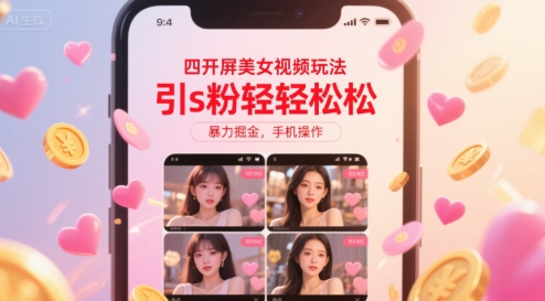 四开屏美女视频玩法，引s粉轻轻松松，暴力掘金，手机操作【揭秘】-校睿铺