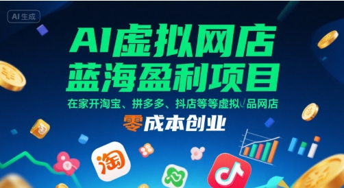 AI虚拟网店蓝海盈利项目，在家开淘宝、拼多多、抖店等虚拟品网店，零成本创业-校睿铺