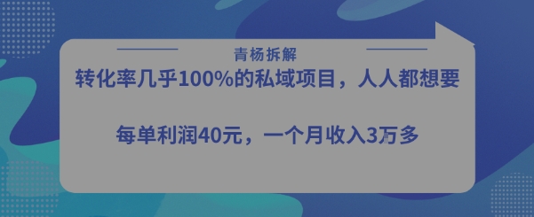 转化率最高的私域项目，每单利润40-50米，月入过1w-校睿铺