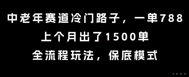 中老年赛道冷门路子，一单788，上个月出了1500单，全流程玩法，保底模式【揭秘】-校睿铺