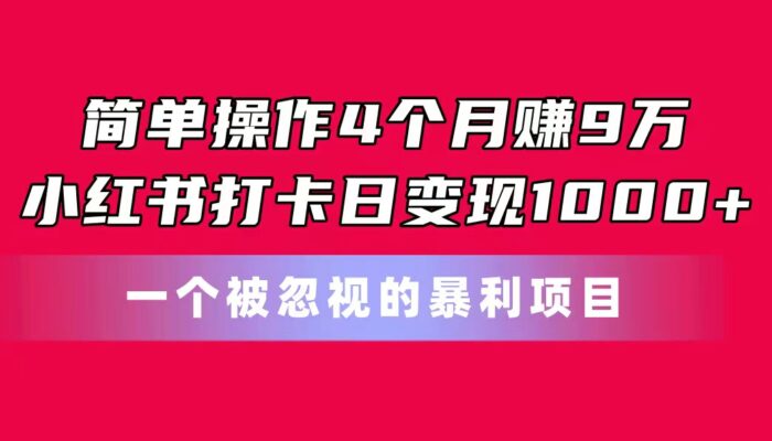 （11048期）简单操作4个月赚9万！小红书打卡日变现1000+！一个被忽视的暴力项目-校睿铺