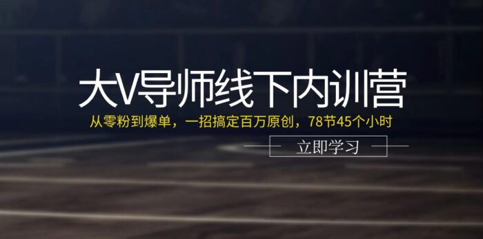 大V导师线下内训营：从零粉到爆单，一招搞定百万原创（78节45个小时）-校睿铺