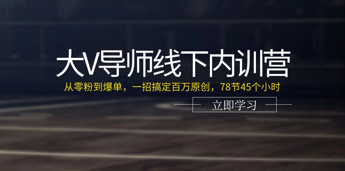 图片[1]-大V导师线下内训营：从零粉到爆单，一招搞定百万原创（78节45个小时）-校睿铺