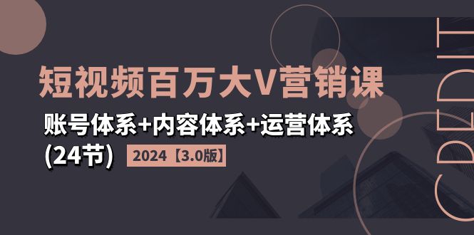 （11795期）2024短视频·百万大V营销课【3.0版】账号体系+内容体系+运营体系(24节)-校睿铺