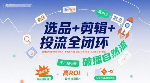 选品+剪辑+投流全闭环，破播自然流+撬动高ROI，手把手打通“选品-剪辑-测品-千川随心推”全链-校睿铺