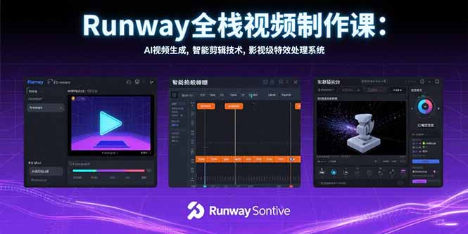 Runway全栈视频制作课：AI视频生成，智能剪辑技术，影视级特效处理系统-校睿铺