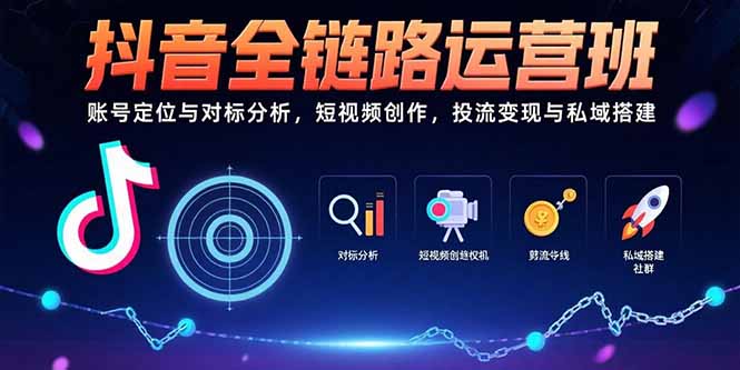 抖音全链路运营班：账号定位与对标分析，短视频创作，投流变现与私域搭建-校睿铺