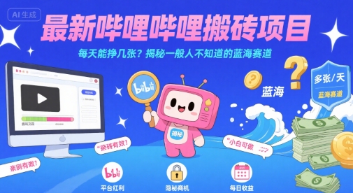 最新哔哩哔哩上B站搬砖项目，每天能挣几张？揭秘一般人不知道的蓝海赛道-校睿铺