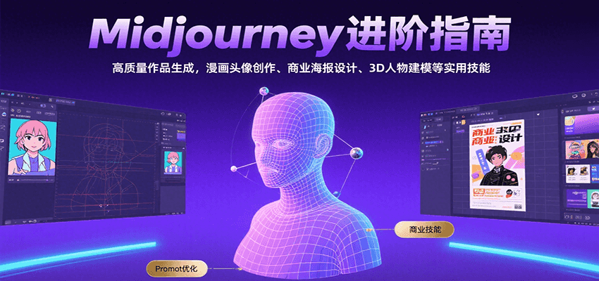 Midjourney进阶指南：高质量作品生成，漫画头像创作、商业海报设计、3D人物建模等-校睿铺