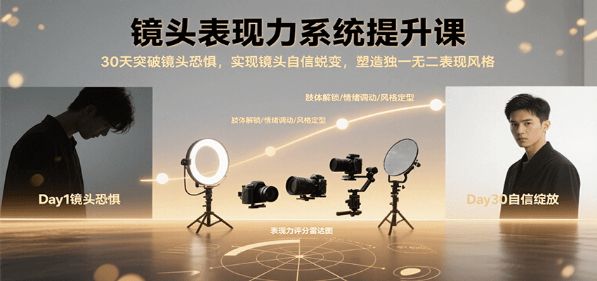 镜头表现力系统提升课，30天突破镜头恐惧实现自信蜕变，塑造独一无二表现风格-校睿铺