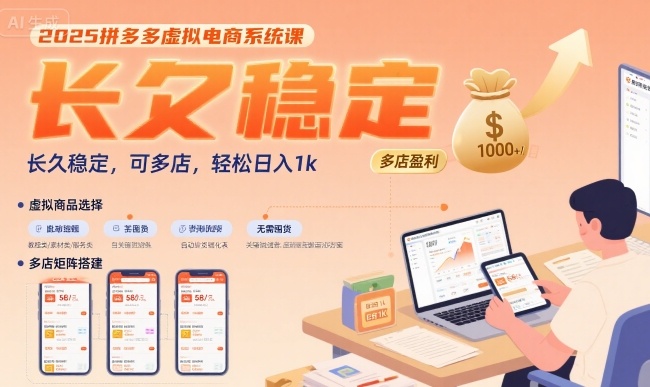 2025拼多多虚拟电商系统课，长久稳定，可多店，轻松日入1k-校睿铺