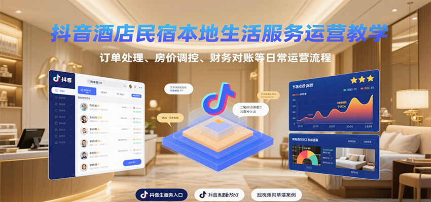 抖音酒店民宿本地生活服务运营教学，订单处理、房价调控、财务对账等日常运营流程-校睿铺