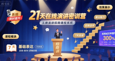 21天在线演讲密训营，王牌演讲招商课程系统-校睿铺