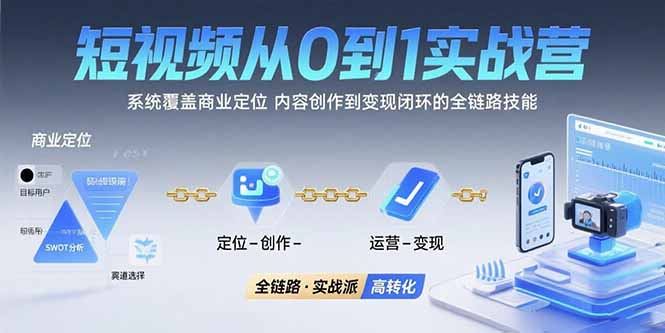 短视频从0到1的实战营：系统覆盖商业定位,内容创作到变现闭环的全链路技能-校睿铺
