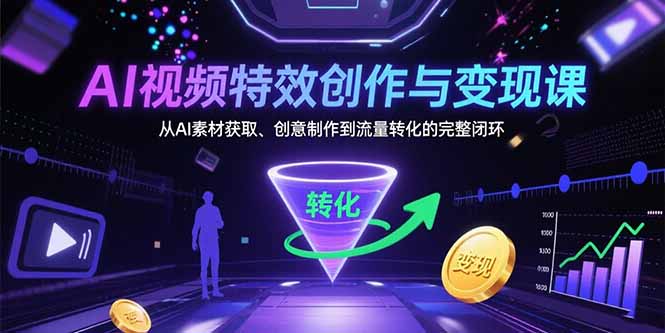 AI视频特效创作与变现课：从AI素材获取、创意制作到流量转化的完整闭环-校睿铺