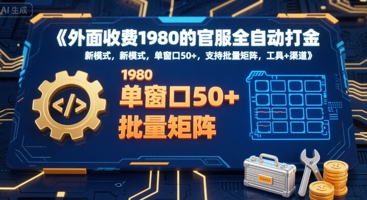 外面收费1980的官服全自动打金，新模式，单窗口50+，支持批量矩阵，工具+渠道【揭秘】-校睿铺