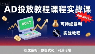 AD投放教程课程实战课，实现广告ROI300%+可持续暴利-校睿铺