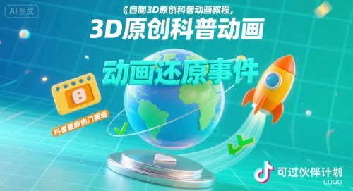 自制3D原创科普动画教程，动画还原事件，抖音最新热门赛道，可过伙伴计划-校睿铺
