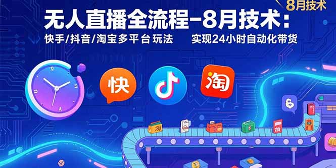 无人直播全流程-8月技术：快手/抖音/淘宝多平台玩法 实现24小时自动化带货-校睿铺