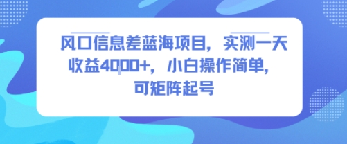 风口信息差蓝海项目，实测一天收益4k+，小白操作简单，可矩阵起号-校睿铺