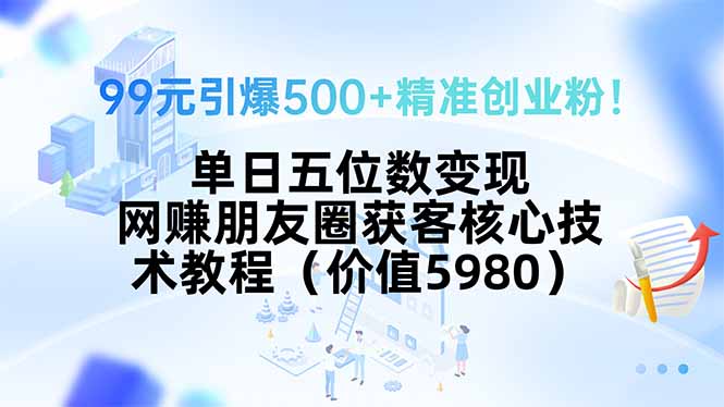 99元引爆500+精准创业粉！单日五位数变现，网赚朋友圈获客核心技术教程...-校睿铺