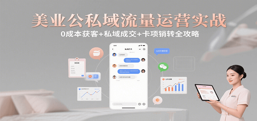 美业公私域流量运营实战：0成本获客+私域成交+卡项销转全攻略-校睿铺