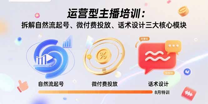 运营型主播培训：拆解自然流起号、微付费投放、话术设计三大核心模块-8月-校睿铺