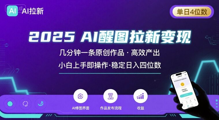 2025最强AI醒图拉新，几分钟一条原创作品，单日收入4位数，小白也能上手操作-校睿铺