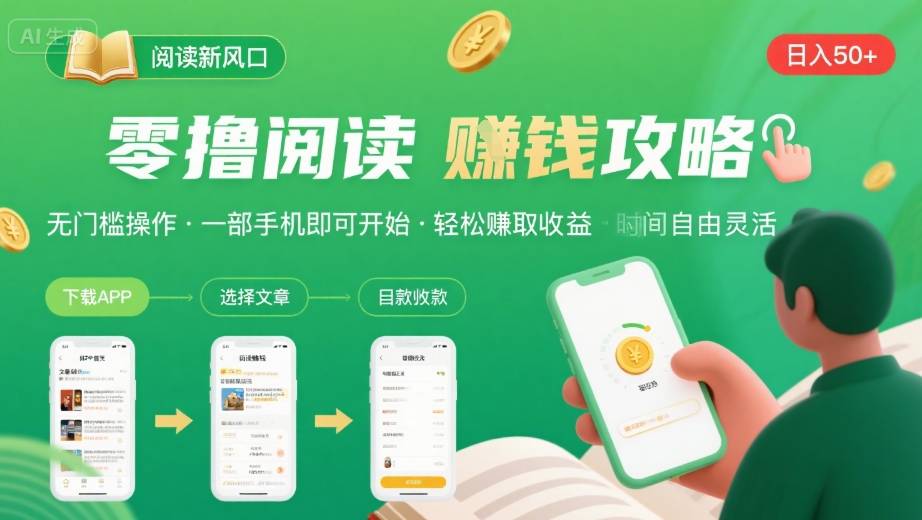 零撸阅读新风口，无门槛轻松挣，一部手机，日入 50-3张【揭秘】-校睿铺