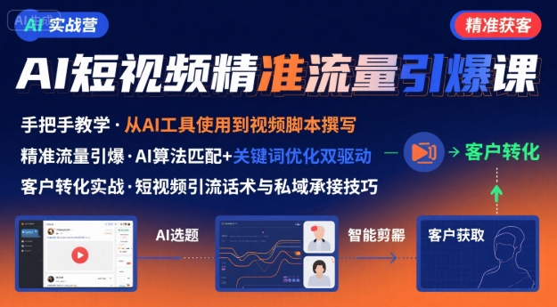 AI+短视频引爆精准客户实战营，手把手教你引爆Ai短视频精准流量-校睿铺