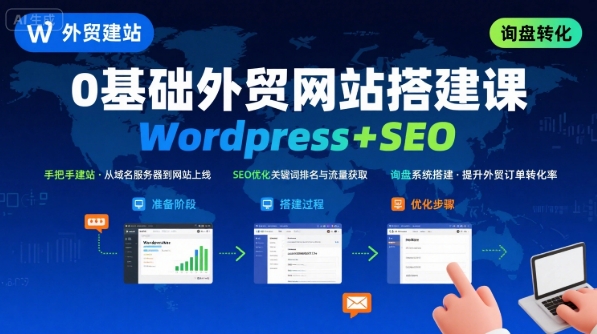 WordPress外贸建站+SEO优化课程，手把手教你从0到1搭建可获得询盘的外贸网站-校睿铺