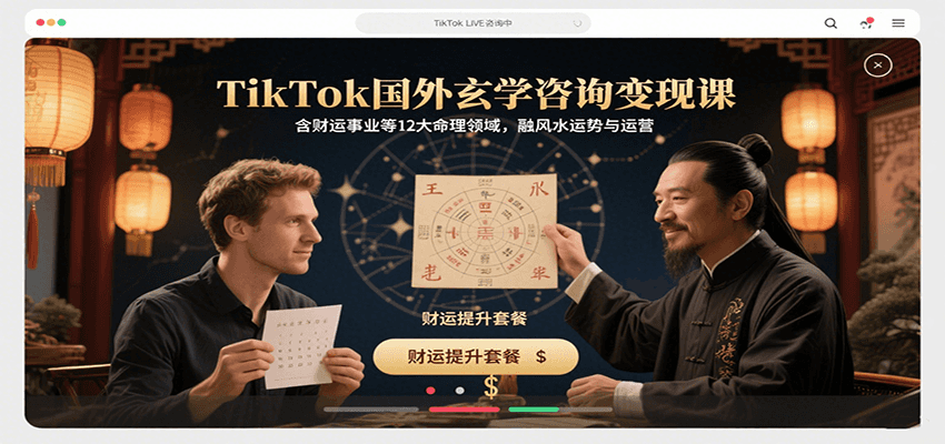 TikTok国外玄学咨询变现课，含财运事业等12大命理领域，融风水运势与运营-校睿铺
