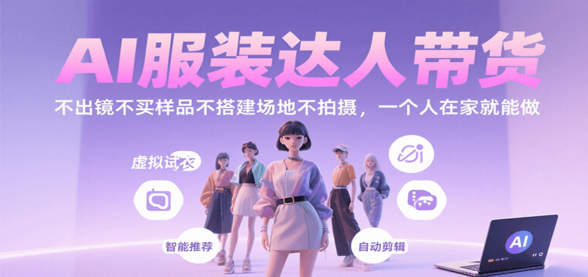 AI服装达人带货，不出镜不买样品不搭建场地不拍摄，一个人在家就能做-校睿铺