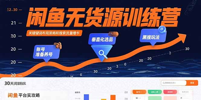 闲鱼无货源训练营：账号准备养号/垂直化选品/黑搜玩法，0基础30天盈利指南-校睿铺