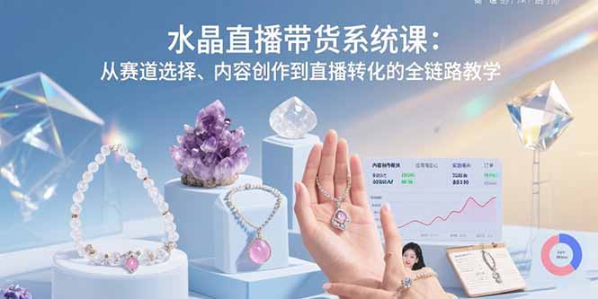 水晶直播带货系统课：从赛道选择、内容创作到直播转化的全链路教学-校睿铺
