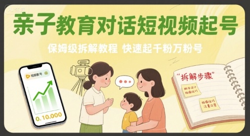 亲子教育对话短视频起号，保姆级拆解教程，快速起千粉万粉号-校睿铺