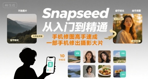 Snapseed从入门到精通，手机修图高手速成，一部手机就能修出摄影大片-校睿铺