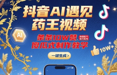 抖音AI遇见药王视频，条条10W赞，快速起千粉万粉号，傻瓜式制作教学-校睿铺