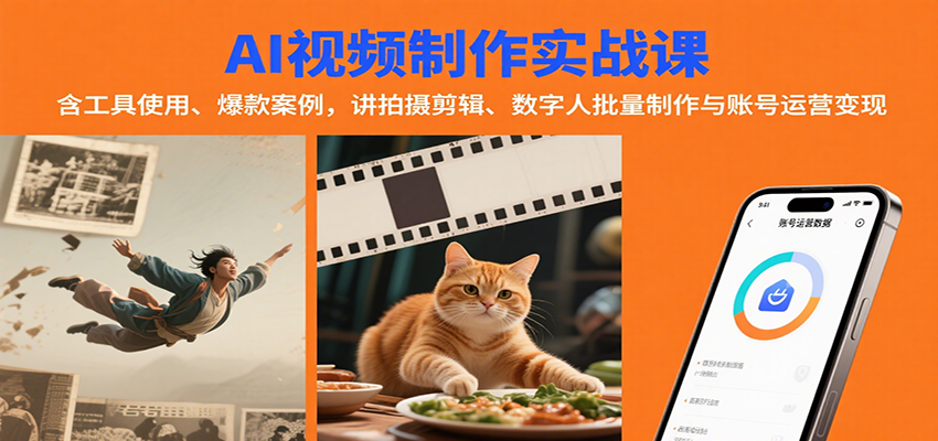 AI视频制作实战：含工具使用、爆款案例，讲拍摄剪辑、数字人批量制作与账号运营变现-校睿铺