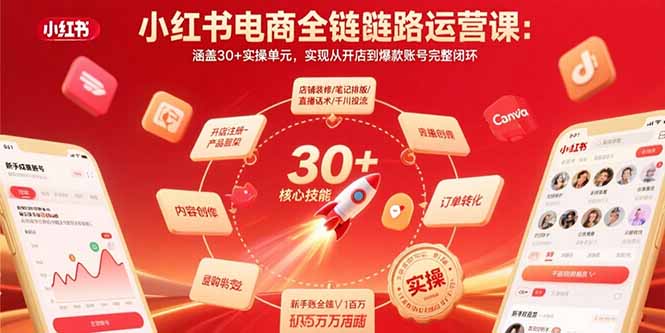 小红书电商全链路运营课：涵盖30+实操单元，实现从开店到爆款账号完整闭环-校睿铺