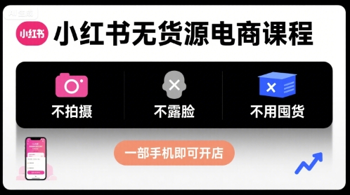 小红书无货源电商课程，不拍摄不露脸不用囤货，一部手机即可开店-校睿铺