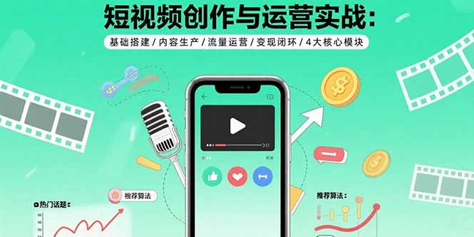 短视频创作与运营实战：基础搭建/内容生产/流量运营/变现闭环/4大核心模块-校睿铺