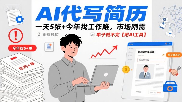 AI代写简历，一天5张+今年找工作难，市场刚需，单子做不完【附AI工具】-校睿铺