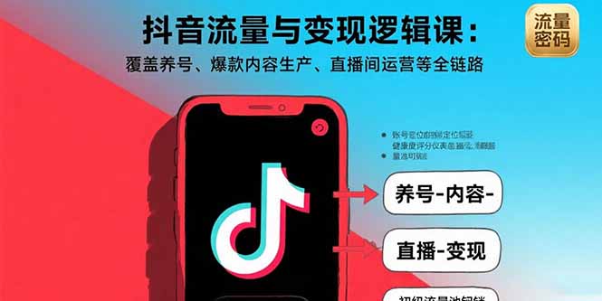 抖音流量与变现逻辑课：覆盖养号、爆款内容生产、直播间运营等全链路-校睿铺
