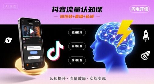 抖音流量认知课，短视频+直播+私域，认知提升，闪电开悟-校睿铺