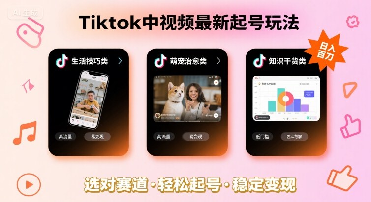 Tiktok中视频最新起号玩法，想要日入百刀，做好这几个赛道就可以了-校睿铺