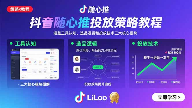 抖音随心推投放策略教程：涵盖工具认知、选品逻辑和投放技术三大核心模块-校睿铺