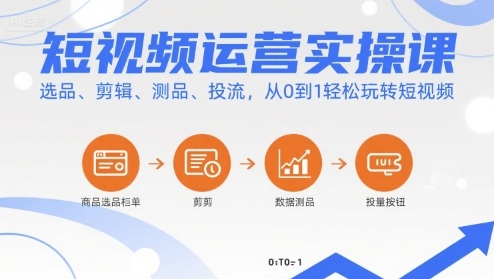 短视频运营实操课，选品、剪辑、测品、投流，从0到1轻松玩转短视频-校睿铺